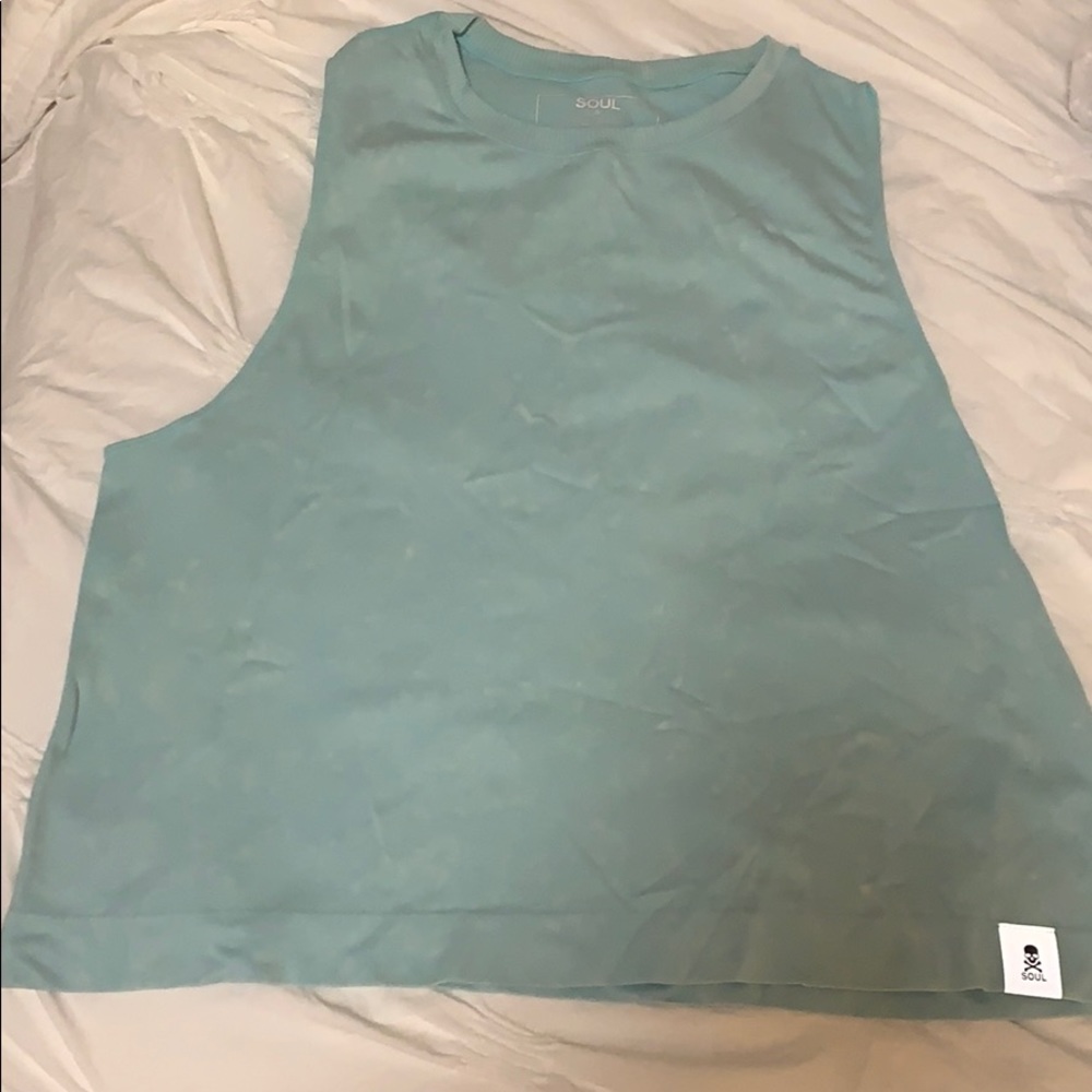 Size large, blue distressed soulcycle tank top